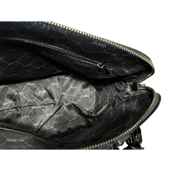 Aldo Black Textured Dome Satchel Handbag & Wallet Pouch - Picture 6 of 8